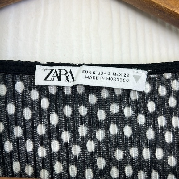 Zara - Polka Dot Black & White Plunge Tie Silky Long Sleeve Blouse Size Small - Picture 8 of 10